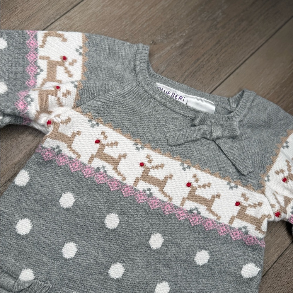 Precious Girls Blueberi Boulevard Knit Reindeer Sweater Dress - Size 24 Months